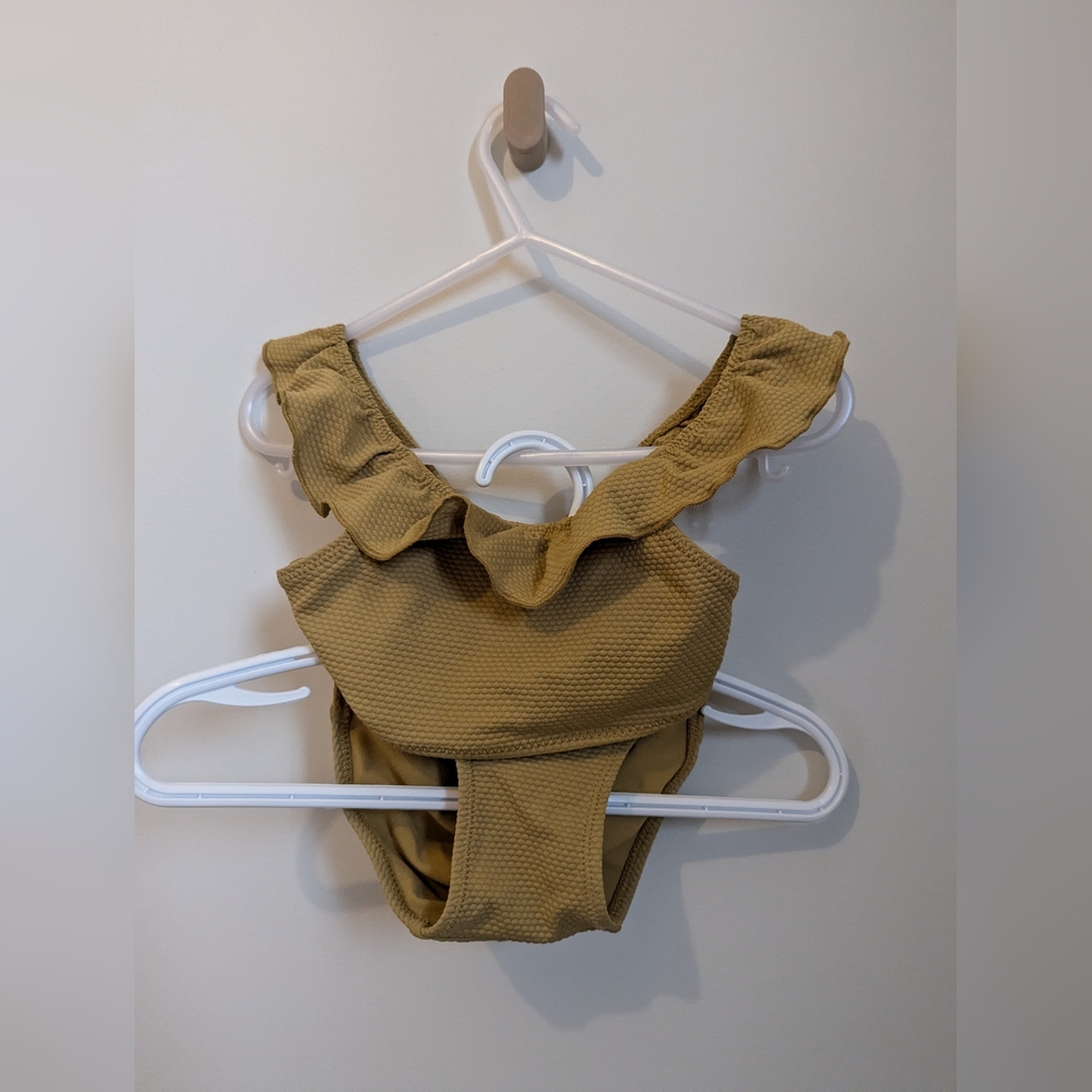 H&M baby 2 piece swimsuit frill collar high waist mustard yellow 18 months - 2T